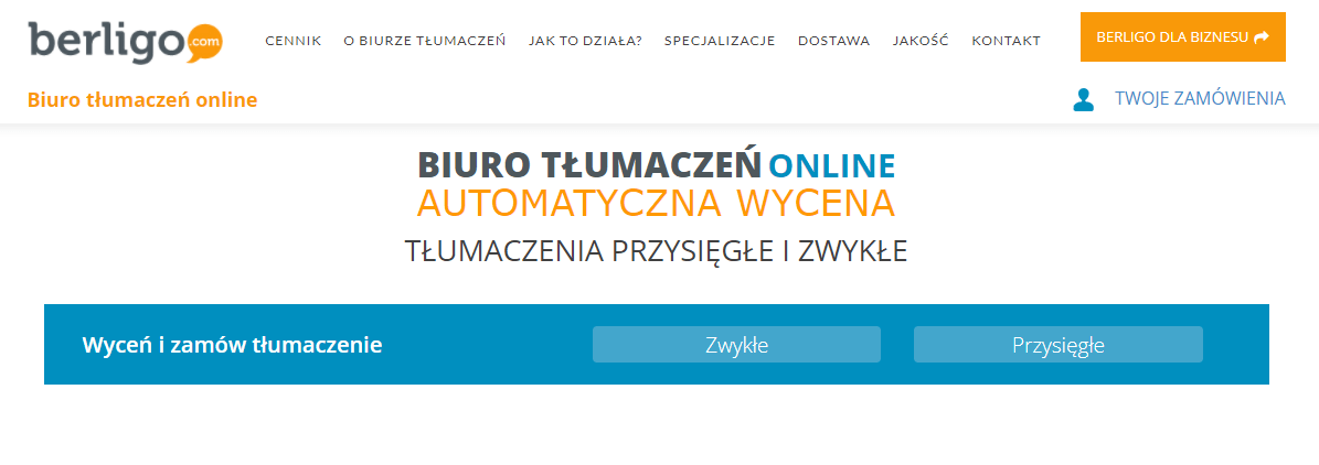 Strona Internetowa biura tłumaczeń - claim